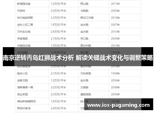 南京逆转青岛红狮战术分析 解读关键战术变化与调整策略 南京逆转青岛红狮战术分析 解读关键战术变化与调整策略