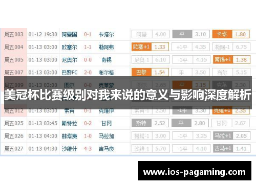 美冠杯比赛级别对我来说的意义与影响深度解析
